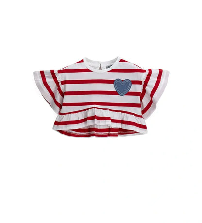 Κοριτσίστικη κοντομάνικη μπλούζα Original Marines σε ελαστικό βαμβάκι με σχέδιο καρδιά chambray μπροστά.