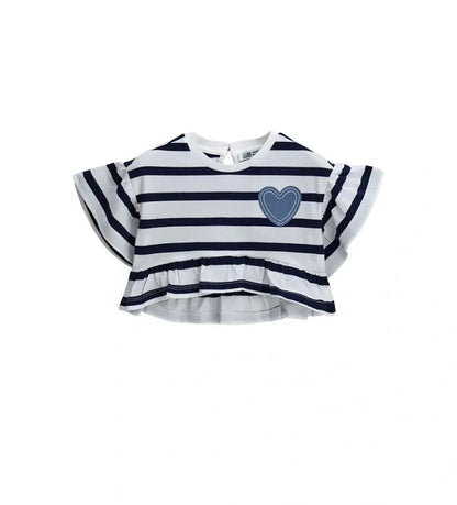 Κοριτσίστικη κοντομάνικη μπλούζα Original Marines σε ελαστικό βαμβάκι με σχέδιο καρδιά chambray μπροστά.