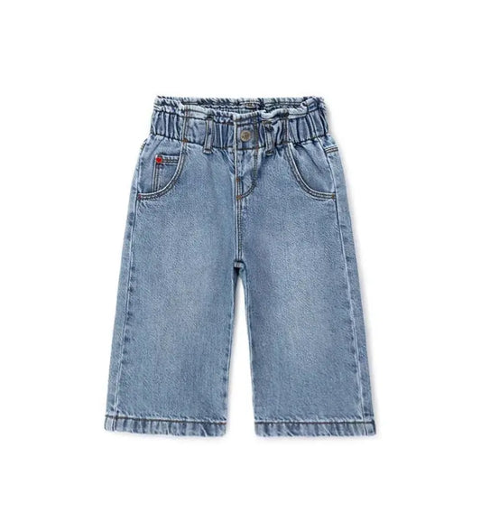 Παιδικό τζιν παντελόνι για κορίτσι με ελαστική μέση και τσέπες σε σχήμα καρδιάς.