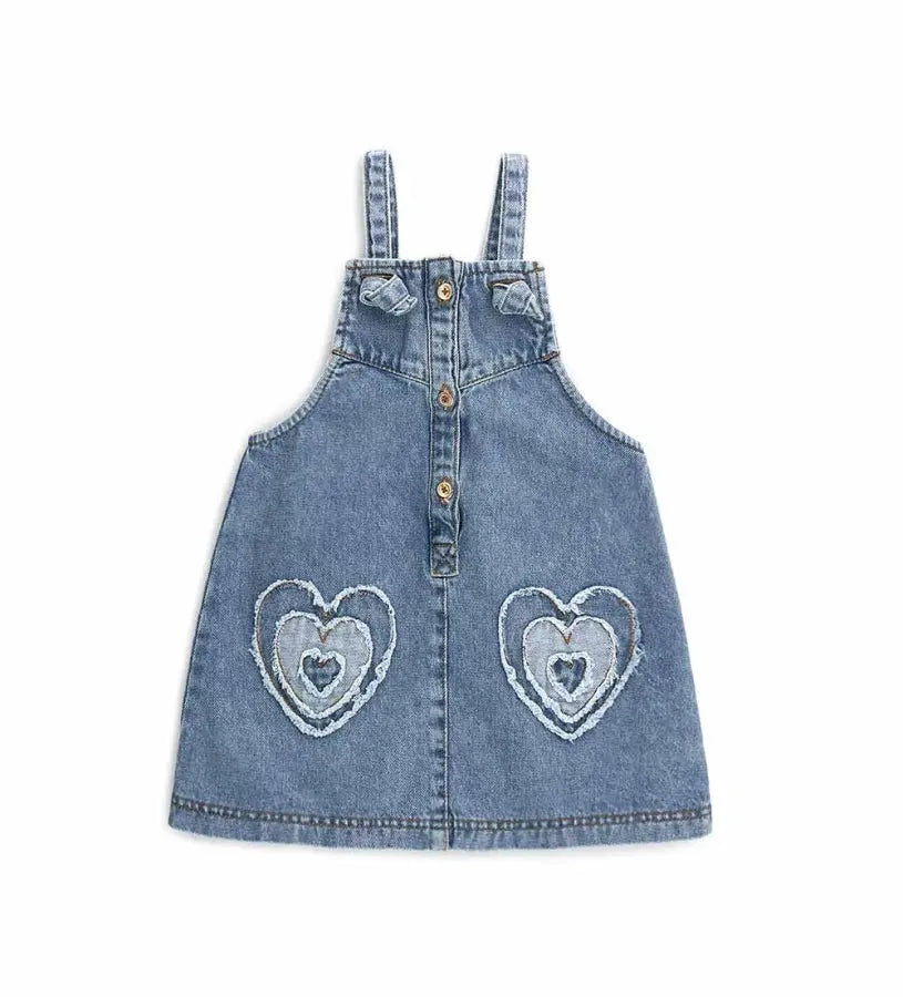 Παιδική τζιν σαλοπέτα για κορίτσι με διακοσμητικά απλικέ σχέδια.