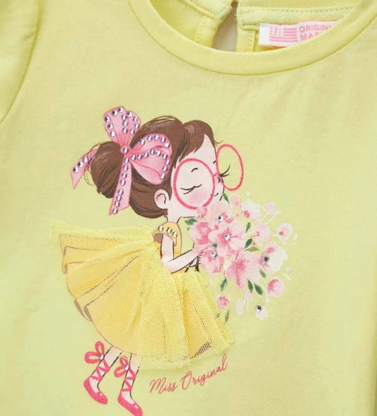 Παιδικό κίτρινο T-shirt balloon για κορίτσι 6 μηνών έως 5 ετών με 3D σχέδιο Original Marines.