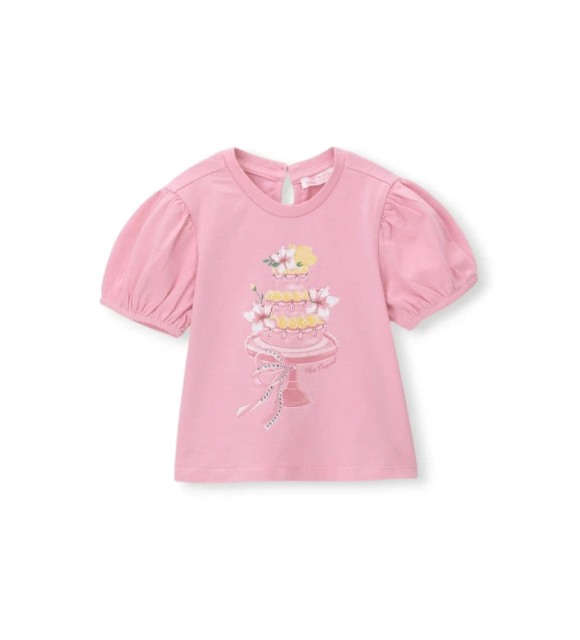 Ροζ παιδικό T-shirt για κορίτσι με λαμπερό τύπωμα από glitter και στρασάκια.