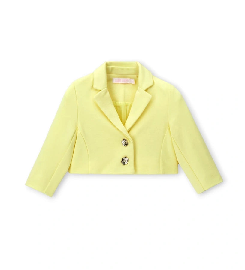 Παιδικό σακάκι για κορίτσι από ύφασμα Milano stitch με κουμπιά σε σχήμα λουλουδιού.