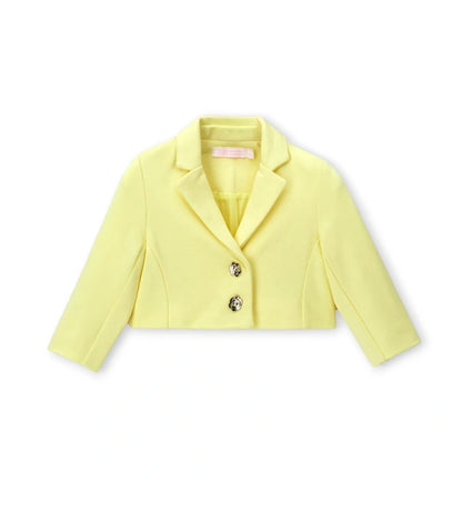 Παιδικό σακάκι για κορίτσι από ύφασμα Milano stitch με κουμπιά σε σχήμα λουλουδιού.