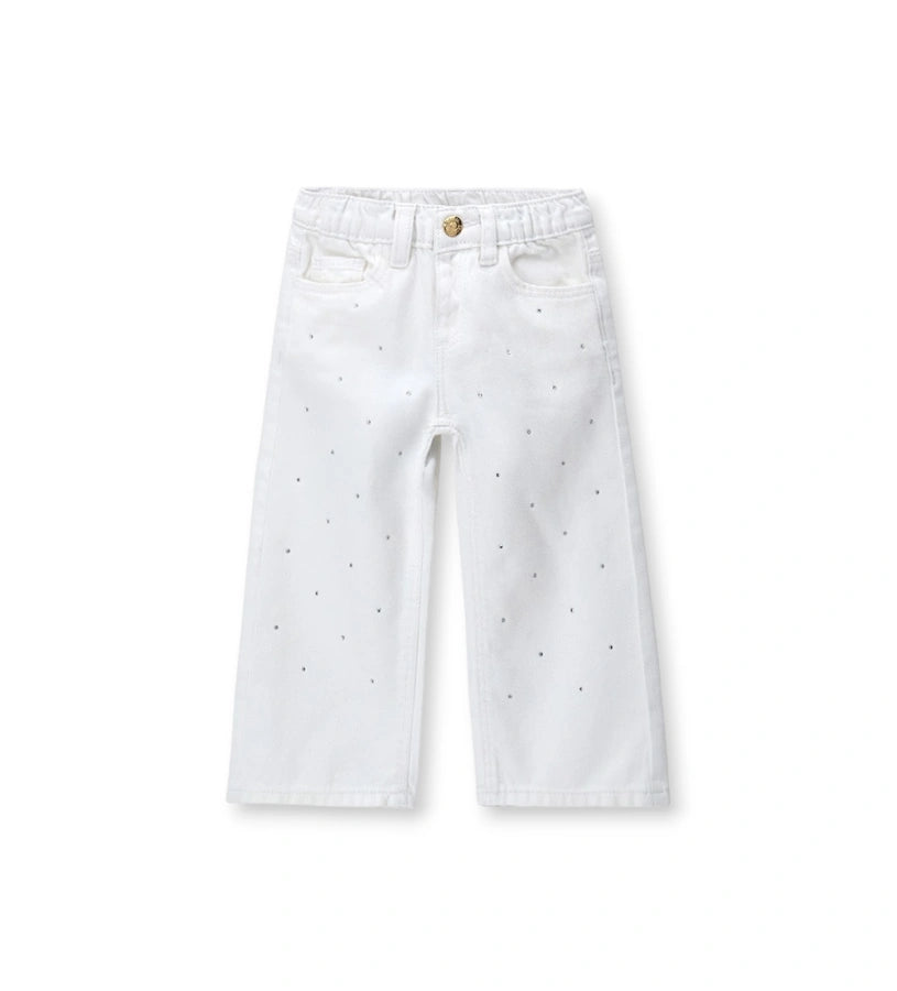 Παιδικό παντελόνι twill για κορίτσι σε 100% βαμβάκι με glitter ζώνη και φαρδιά μπατζάκια.