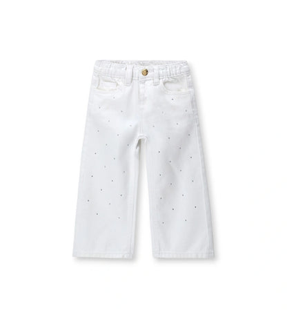 Παιδικό παντελόνι twill για κορίτσι σε 100% βαμβάκι με glitter ζώνη και φαρδιά μπατζάκια.