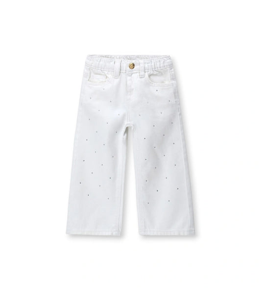 Παιδικό παντελόνι twill για κορίτσι σε 100% βαμβάκι με glitter ζώνη και φαρδιά μπατζάκια.