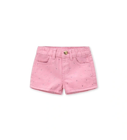 Παιδική βερμούδα twill για κορίτσι από 100% βαμβάκι με διακόσμηση στρας και μεταλλιζέ ζώνη.