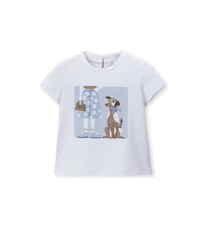 Παιδικό λευκό T-shirt για κορίτσι με διακοσμητική στάμπα και glitter Original Marines.