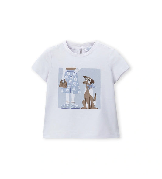 Παιδικό λευκό T-shirt για κορίτσι με διακοσμητική στάμπα και glitter Original Marines.