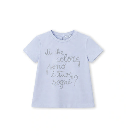 Παιδικό σιέλ T-shirt για κορίτσι με διακοσμητική στάμπα και glitter Original Marines.