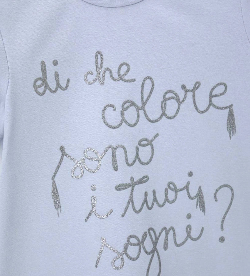 Παιδικό σιέλ T-shirt για κορίτσι με διακοσμητική στάμπα και glitter Original Marines.
