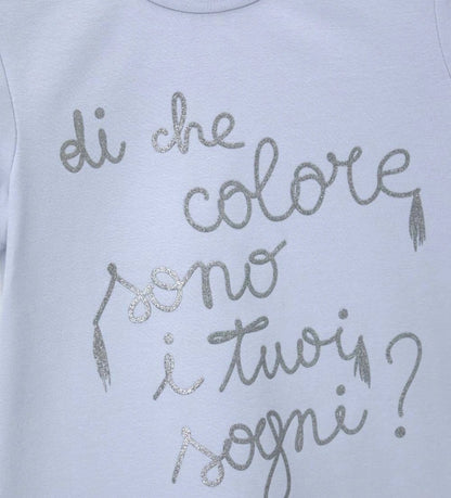 Παιδικό σιέλ T-shirt για κορίτσι με διακοσμητική στάμπα και glitter Original Marines.
