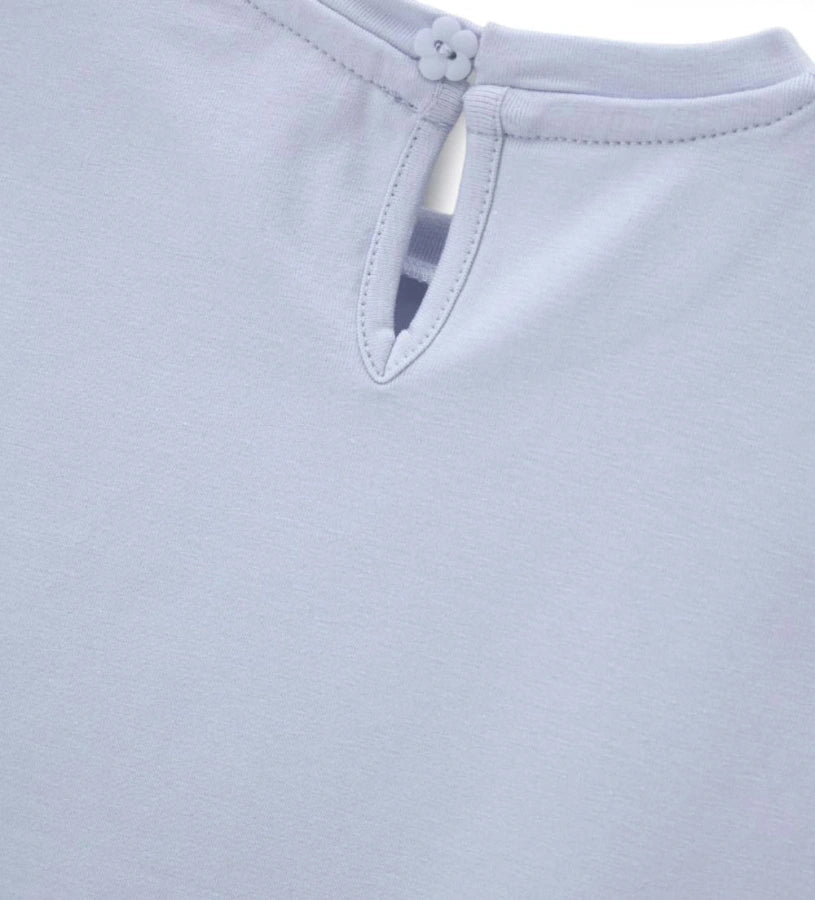 Παιδικό σιέλ T-shirt για κορίτσι με διακοσμητική στάμπα και glitter Original Marines.