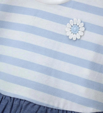 Παιδικό ριγέ T-shirt για κορίτσι με βολάν chambray και κέντημα λουλούδι Original Marines.