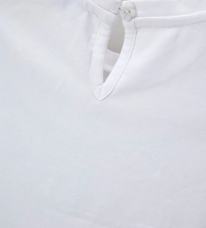 Παιδικό λευκό T-shirt για κορίτσι με μανίκια βολάν και κέντημα Original Marines.