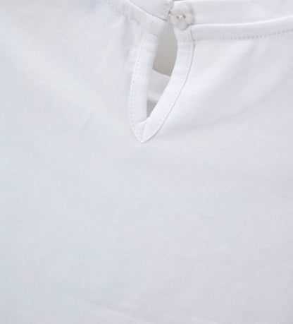 Παιδικό λευκό T-shirt για κορίτσι με μανίκια βολάν και κέντημα Original Marines.