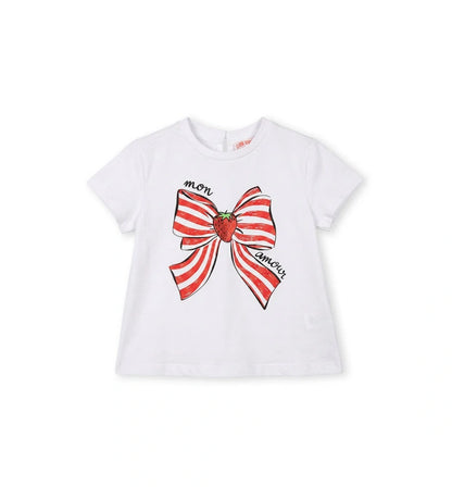 Παιδικό λευκό T-shirt για κορίτσι 6 μηνών έως 5 ετών με τύπωμα glitter Original Marines.