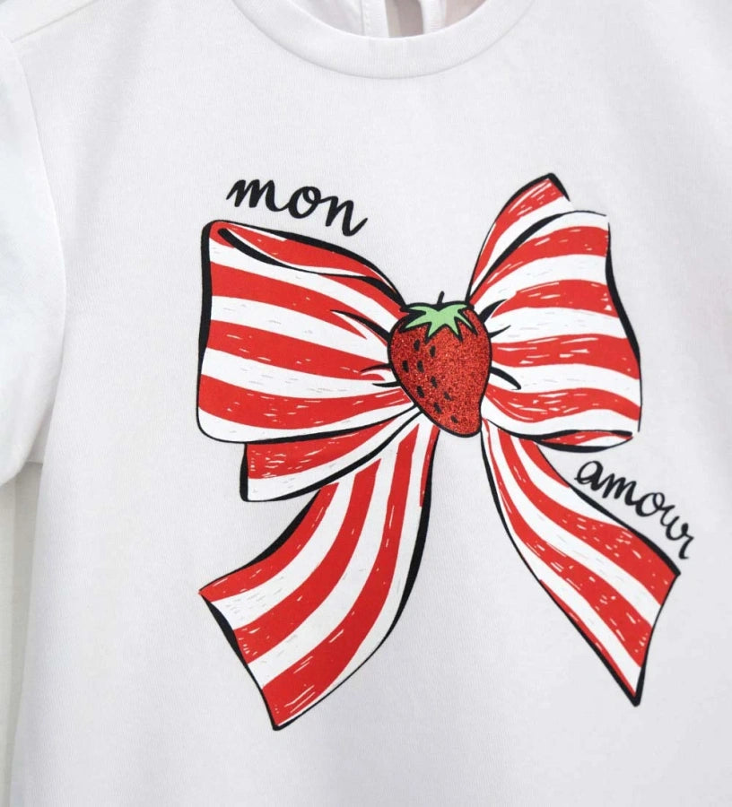 Παιδικό λευκό T-shirt για κορίτσι 6 μηνών έως 5 ετών με τύπωμα glitter Original Marines.