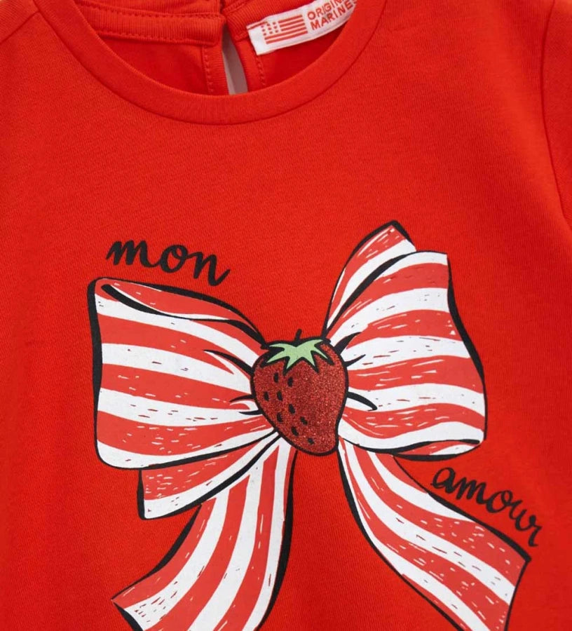 Παιδικό πορτοκαλί T-shirt για κορίτσι 6 μηνών έως 5 ετών με τύπωμα glitter Original Marines.