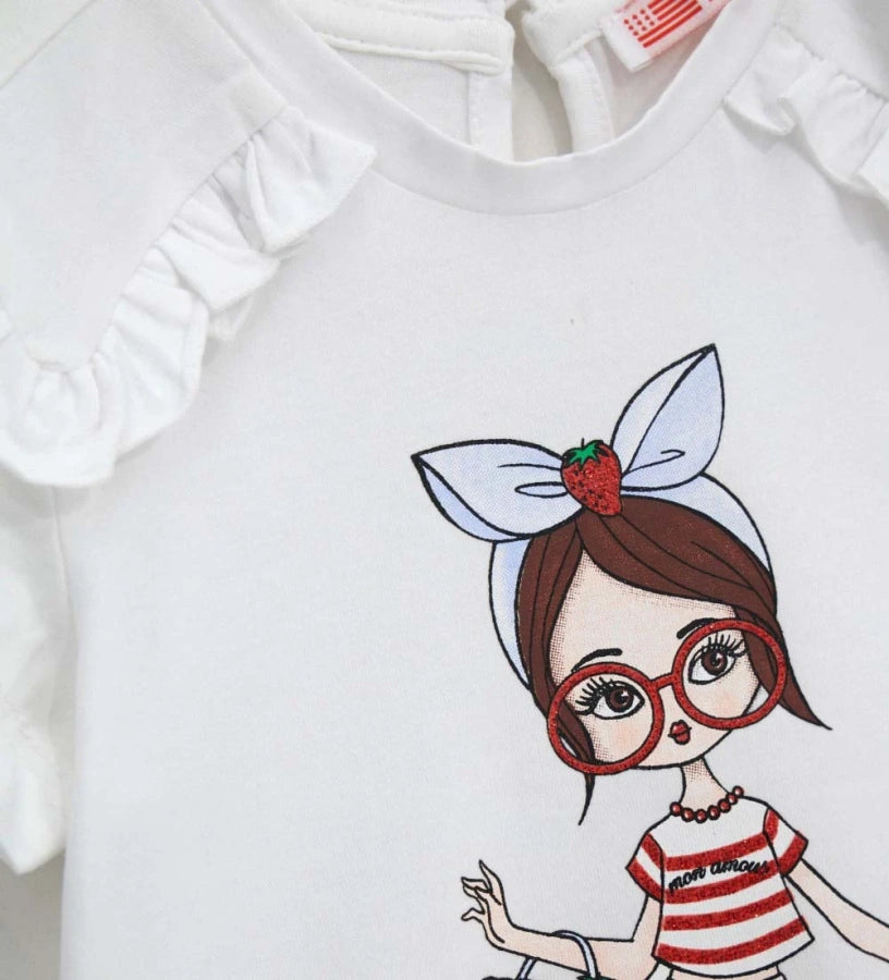 Παιδικό λευκό T-shirt για κορίτσι 6 μηνών έως 5 ετών με τύπωμα glitter Original Marines.