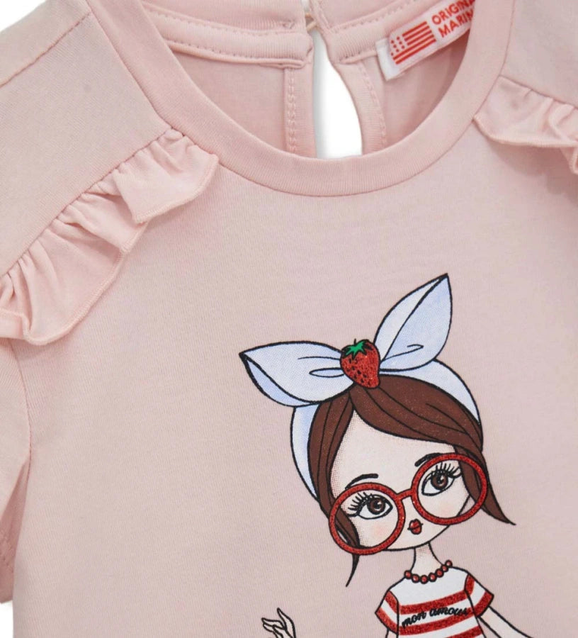 Παιδικό ροζ T-shirt για κορίτσι 6 μηνών έως 5 ετών με τύπωμα glitter Original Marines.