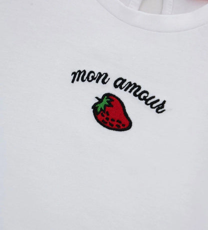 Μπροστινή όψη του λευκού κοριτσίστικου T-shirt από ελαστικό jersey για ηλικίες 6 μηνών έως 5 ετών.