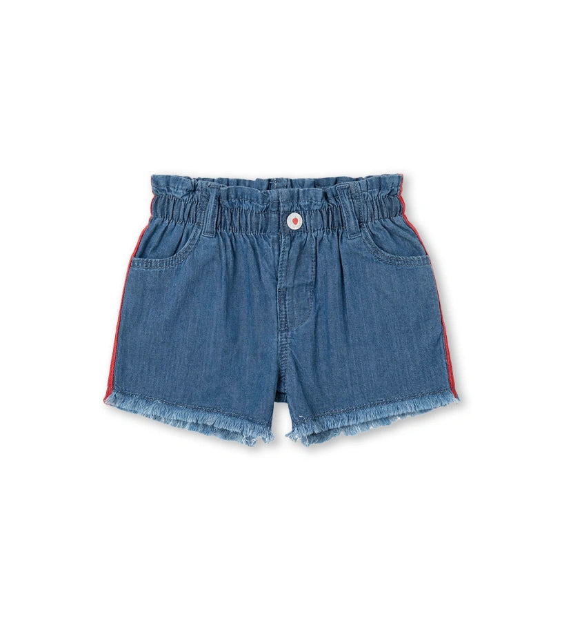 Μπροστινή όψη του κοριτσίστικου τζιν σορτς Original Marines με ελαστική μέση και snap-button.