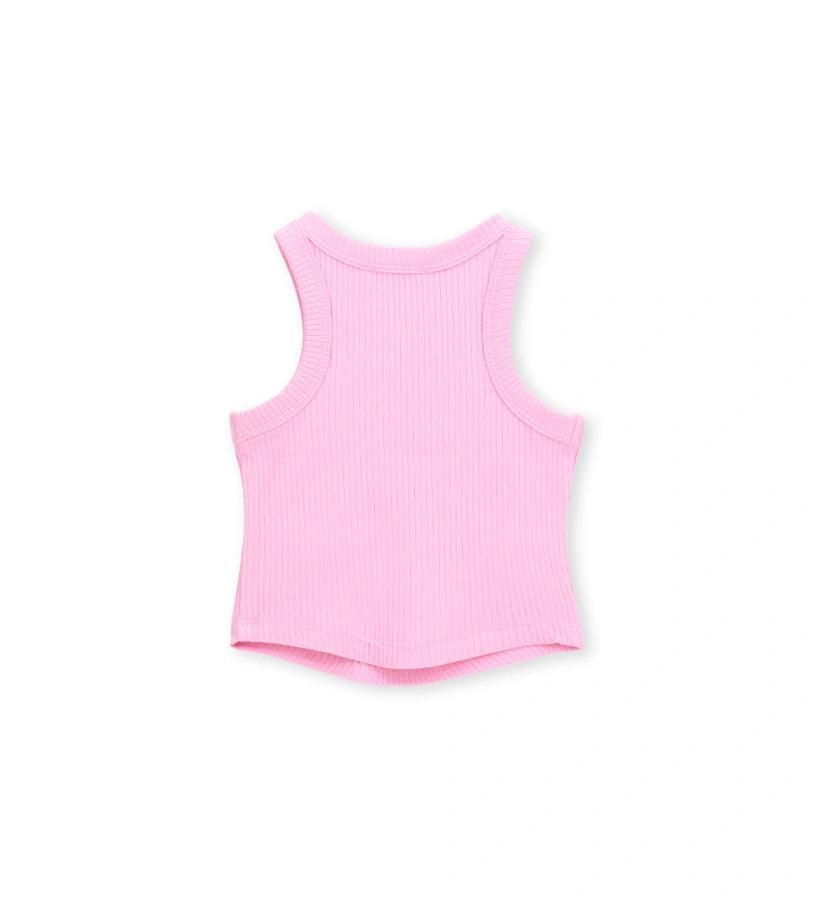Μπροστινή όψη του ροζ κοριτσίστικου ριμπ tank top για ηλικίες 6 μηνών-5 ετών.