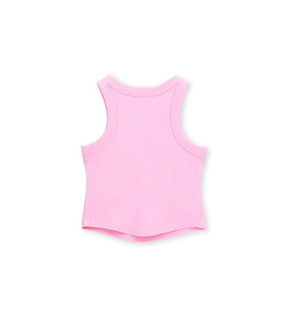 Μπροστινή όψη του ροζ κοριτσίστικου ριμπ tank top για ηλικίες 6 μηνών-5 ετών.