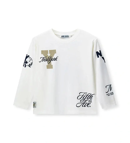 Λευκή μακρυμάνικη μπλούζα Original Marines για αγόρι με oversized New York prints, βαμβακερή για άνετο καθημερινό ντύσιμο σχολείου και βόλτας