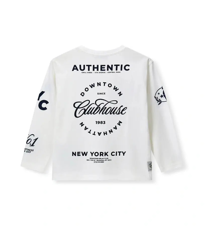 Λευκή μακρυμάνικη μπλούζα Original Marines για αγόρι με oversized New York prints, βαμβακερή για άνετο καθημερινό ντύσιμο σχολείου και βόλτας