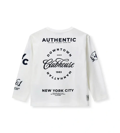 Λευκή μακρυμάνικη μπλούζα Original Marines για αγόρι με oversized New York prints, βαμβακερή για άνετο καθημερινό ντύσιμο σχολείου και βόλτας