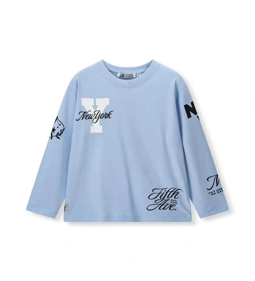 Γαλάζια μακρυμάνικη μπλούζα Original Marines για αγόρι με oversized New York prints, βαμβακερή για άνετο καθημερινό ντύσιμο σχολείου και βόλτας