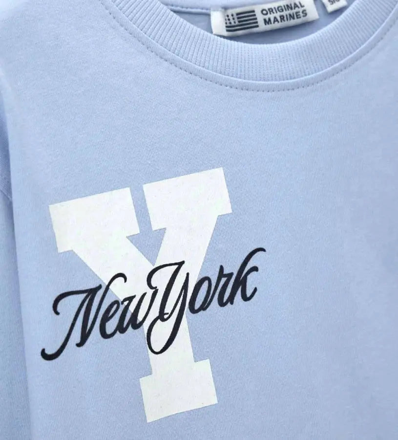 Γαλάζια μακρυμάνικη μπλούζα Original Marines για αγόρι με oversized New York prints, βαμβακερή για άνετο καθημερινό ντύσιμο σχολείου και βόλτας