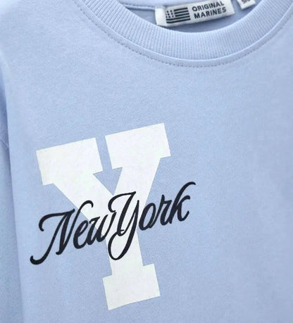 Γαλάζια μακρυμάνικη μπλούζα Original Marines για αγόρι με oversized New York prints, βαμβακερή για άνετο καθημερινό ντύσιμο σχολείου και βόλτας