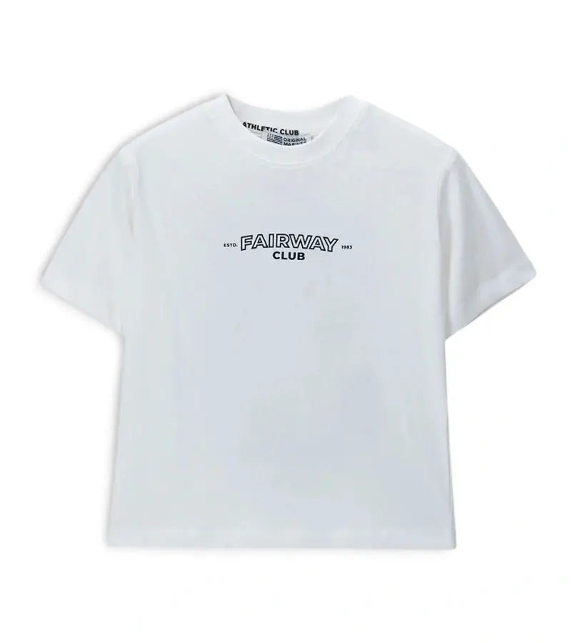 Λευκή βαμβακερή μπλούζα Original Marines αγοριού 5–14 ετών με Fairway Club print για καθημερινά στο σχολείο και casual βόλτες