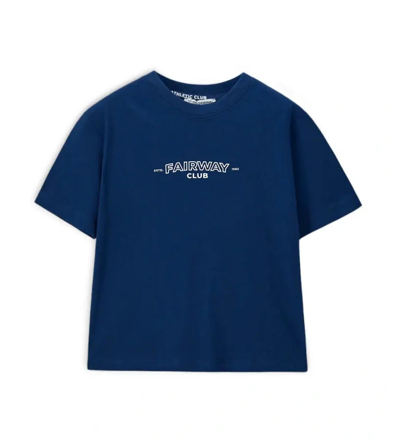 Μπλε βαμβακερή μπλούζα Original Marines αγοριού 5–14 ετών με Fairway Club print για καθημερινά στο σχολείο και casual βόλτες