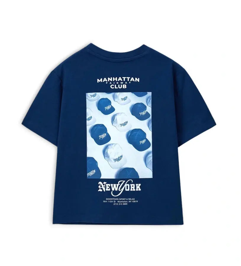 Μπλε βαμβακερή μπλούζα Original Marines αγοριού 5–14 ετών με Fairway Club print για καθημερινά στο σχολείο και casual βόλτες