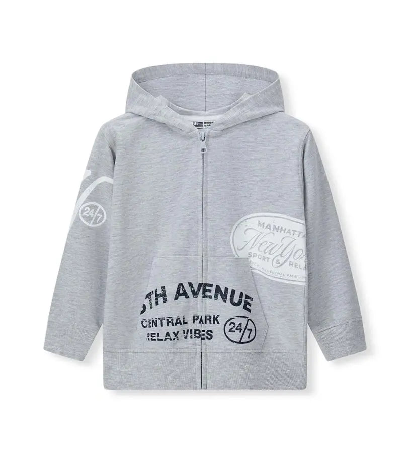 Γκρι μελανζέ αγορίστικη ζακέτα Original Marines με κουκούλα και urban prints.