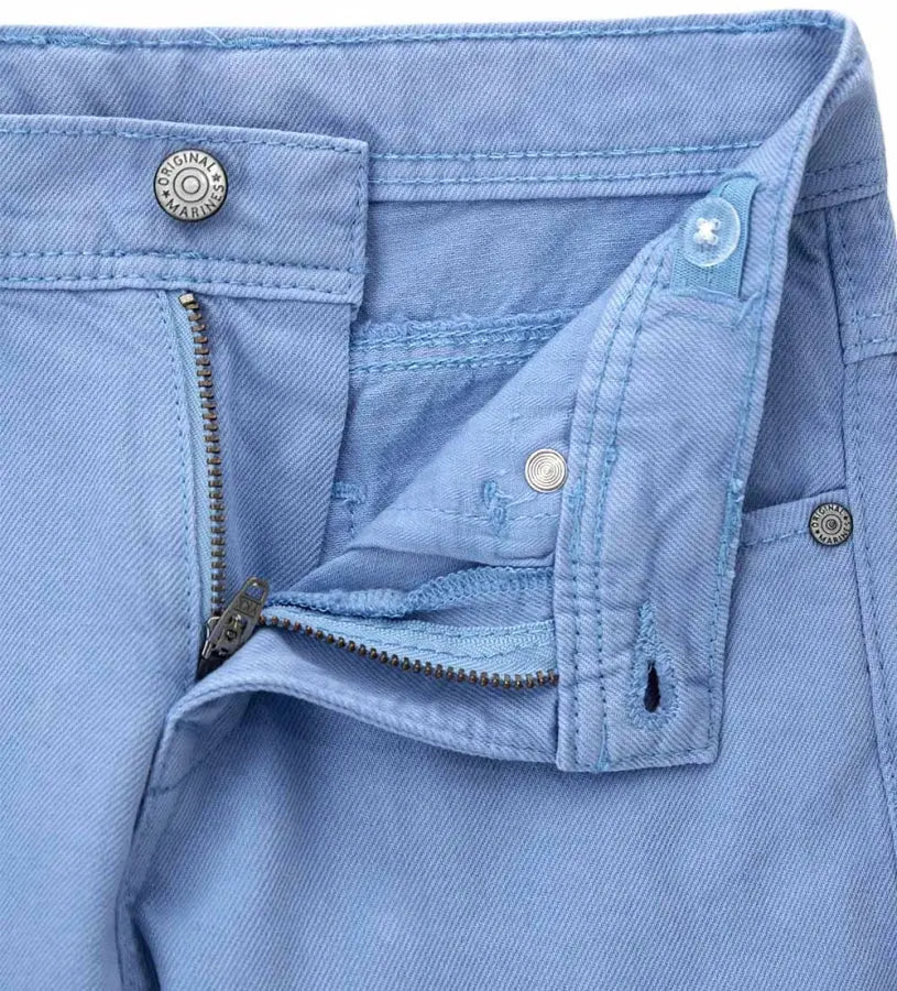 Παιδικό βαμβακερό παντελόνι Original Marines σε γαλάζια απόχρωση με φερμουάρ και κουμπί.