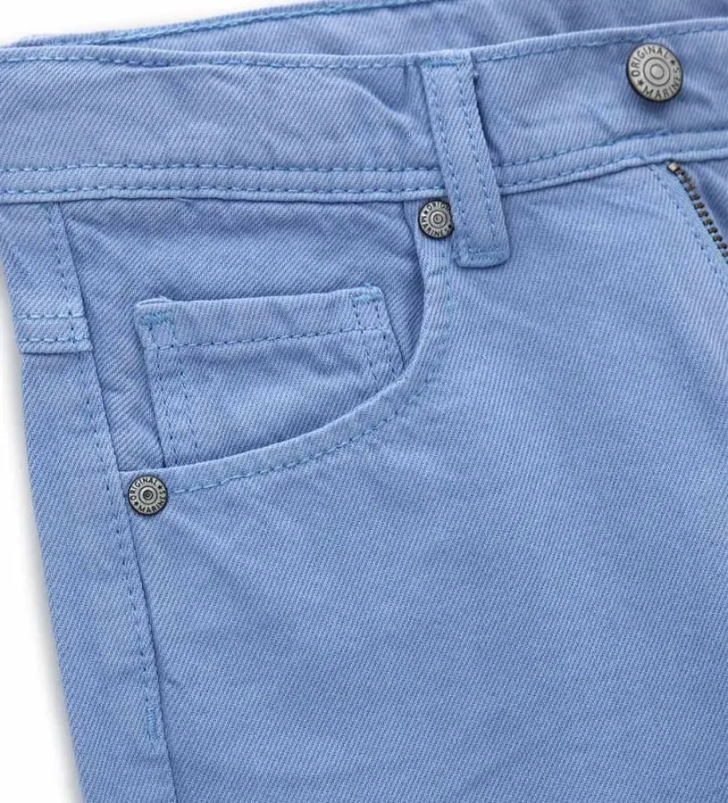 Παιδικό βαμβακερό παντελόνι Original Marines σε γαλάζια απόχρωση με φερμουάρ και κουμπί.