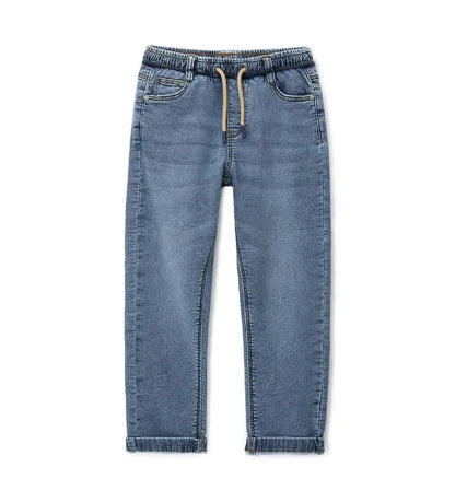 Παιδικό παντελόνι denim για αγόρι σε στυλ φόρμας με κορδόνι στη μέση.