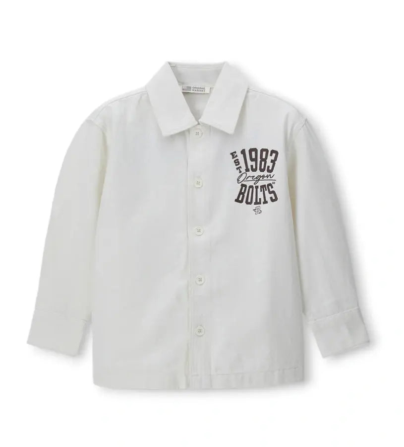 Παιδικό πουκάμισο για αγόρι από βαμβακερή γκαμπαρντίνα σε λευκή απόχρωση.