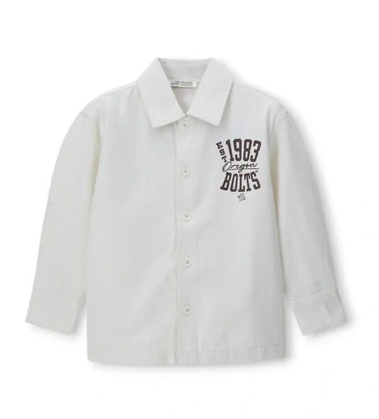 Παιδικό πουκάμισο για αγόρι από βαμβακερή γκαμπαρντίνα σε λευκή απόχρωση.