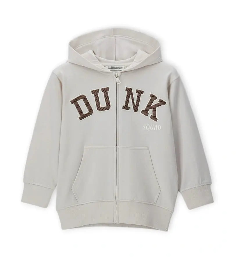 Παιδικό φούτερ για αγόρι με κουκούλα, φερμουάρ και κεντημένο σχέδιο.