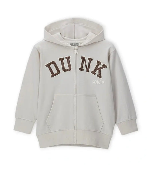 Παιδικό φούτερ για αγόρι με κουκούλα, φερμουάρ και κεντημένο σχέδιο.