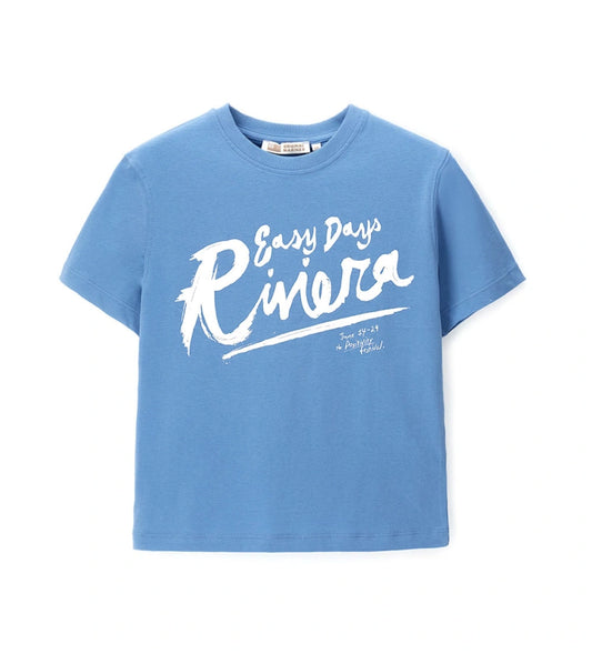 Παιδικό T-shirt για αγόρι oversized σε σιέλ χρώμα με στάμπα στο στήθος.