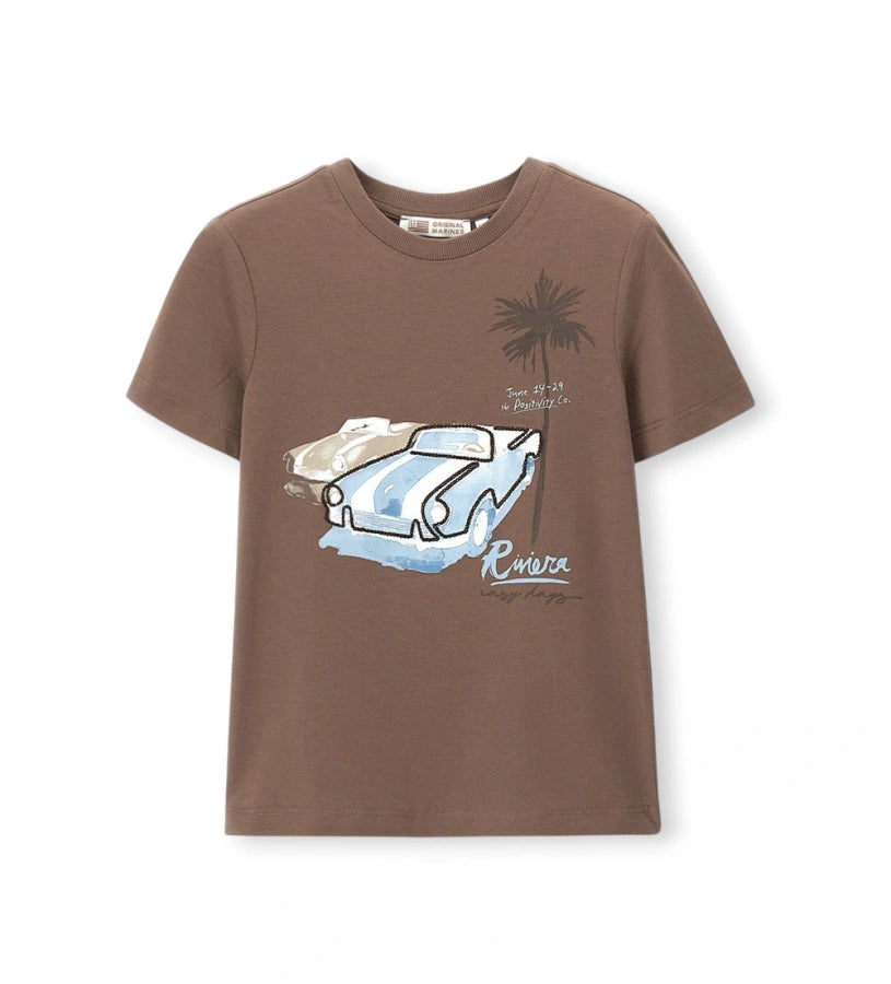 Παιδικό T-shirt για αγόρι σε μπεζ/καφέ απόχρωση με διακριτικό κέντημα στο στήθος.