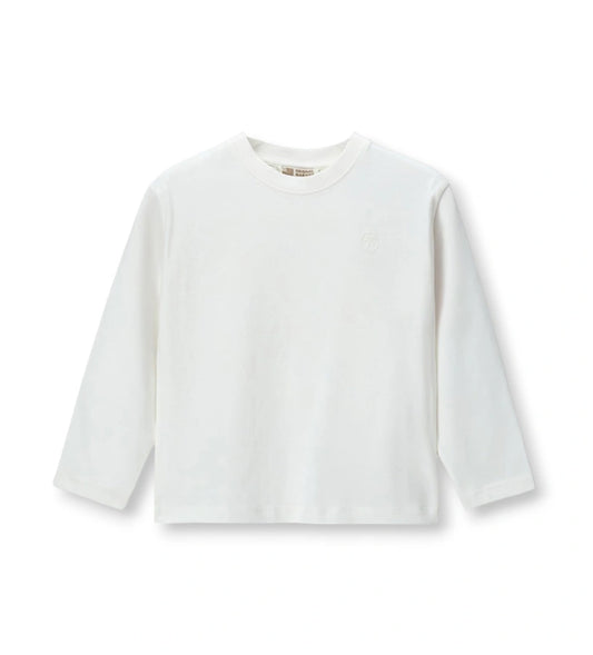 Παιδικό T-shirt για αγόρι μακρυμάνικο oversized σε λευκό χρώμα με μοντέρνο τύπωμα.